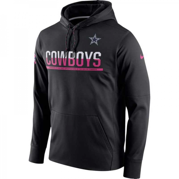 Men's Dallas Cowboys Black Breast Cancer Awareness Circuit Performance Pullover Hoodie