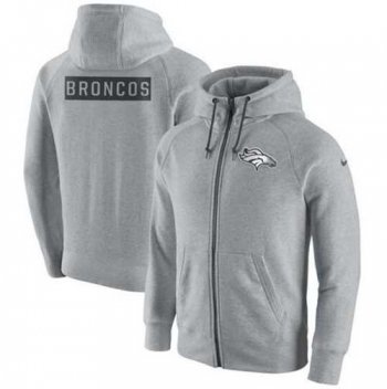 Men's Denver Broncos Nike Ash Gridiron Gray 2.0 Full-Zip Hoodie