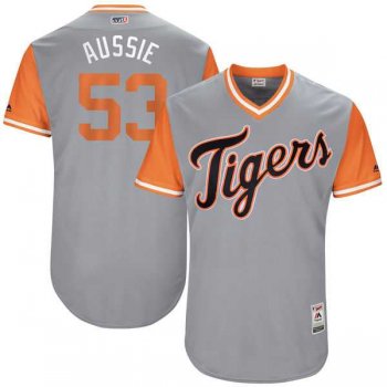 Men's Detroit Tigers #53 Warwick Saupold Aussie Majestic Gray 2017 Little League World Series Players Weekend Jersey