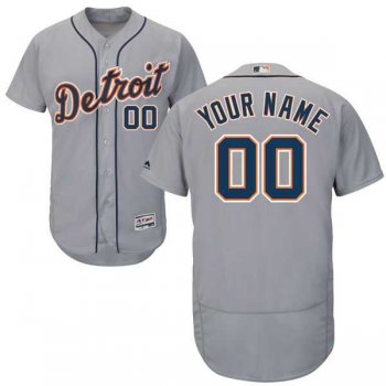 Men's Detroit Tigers Majestic Road Gray Flex Base Authentic Collection Custom Jersey