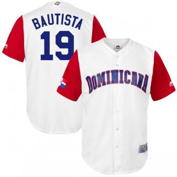 Men's Dominican Republic Baseball #19 Jose Bautista Majestic White 2017 World Baseball Classic Jersey