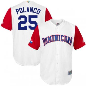 Men's Dominican Republic Baseball #25 Gregory Polanco Majestic White 2017 World Baseball Classic Jersey