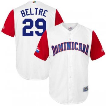 Men's Dominican Republic Baseball #29 Adrian Beltre Majestic White 2017 World Baseball Classic Jersey