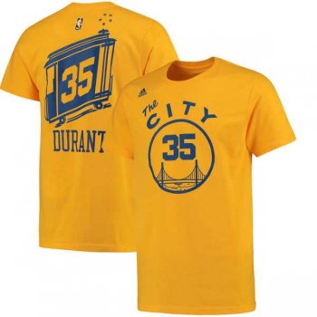 Men's Golden State Warriors 35 Kevin Durant Gold Net Number T-Shirt