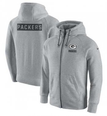 Men's Green Bay Packers Nike Ash Gridiron Gray 2.0 Full-Zip Hoodie