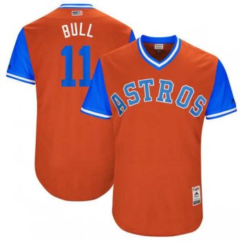 Men's Houston Astros #11 Evan Gattis Bull Majestic Orange 2017 Little League World Series Players Weekend Jersey