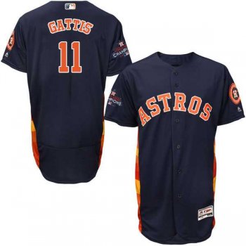 Men's Houston Astros #11 Evan Gattis Navy Blue Flexbase Authentic Collection 2017 World Series Champions Stitched MLB Jersey