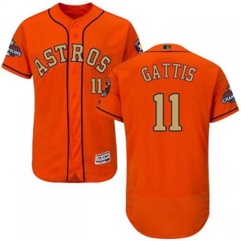 Men's Houston Astros #11 Evan Gattis Orange FlexBase Authentic 2018 Gold Program Stitched Baseball Jersey