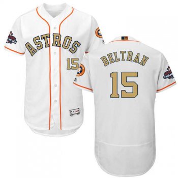 Men's Houston Astros #15 Carlos Beltran White FlexBase Authentic 2018 Gold Program Stitched Baseball Jersey