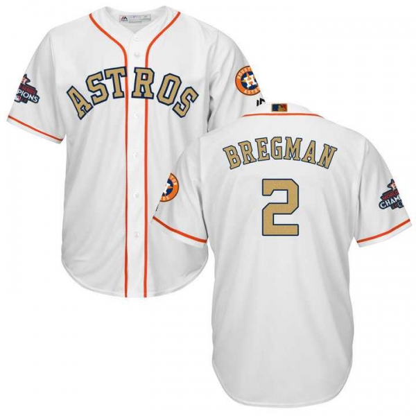 Men's Houston Astros #2 Alex Bregman White 2018 Gold Program Cool Base Stitched Baseball Jersey