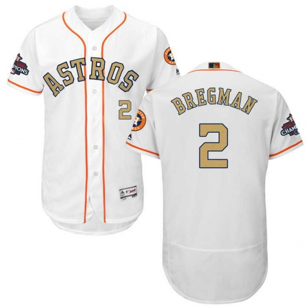 Men's Houston Astros #2 Alex Bregman White FlexBase Authentic 2018 Gold Program Stitched Baseball Jersey