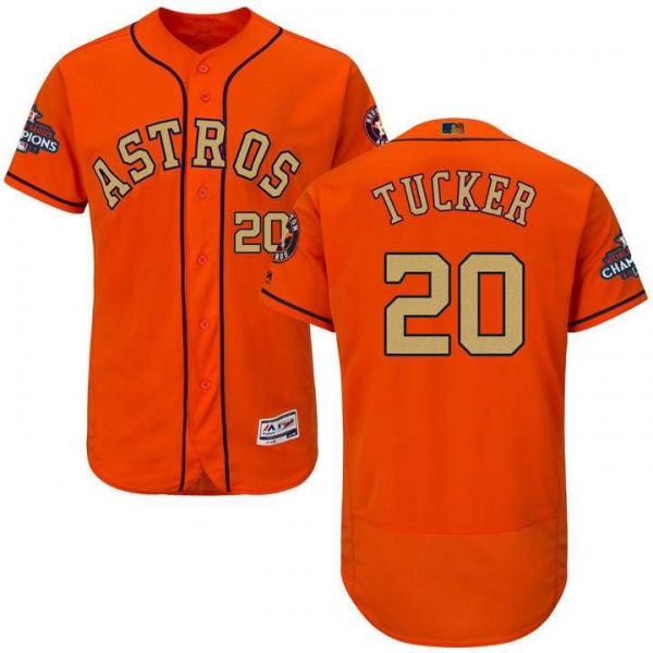 Men's Houston Astros #20 Preston Tucker Orange FlexBase Authentic 2018 Gold Program Stitched Baseball Jersey