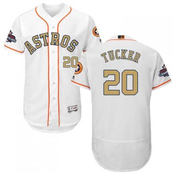 Men's Houston Astros #20 Preston Tucker White FlexBase Authentic 2018 Gold Program Stitched Baseball Jersey