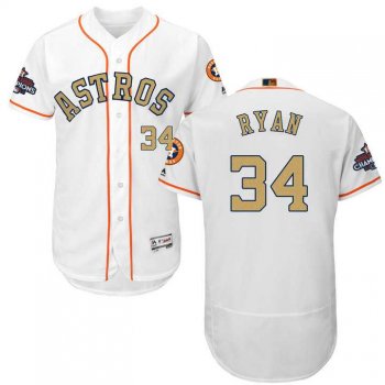 Men's Houston Astros #34 Nolan Ryan White FlexBase Authentic 2018 Gold Program Stitched Baseball Jersey