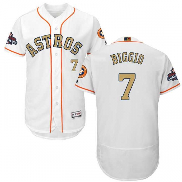 Men's Houston Astros #7 Craig Biggio White FlexBase Authentic 2018 Gold Program Stitched Baseball Jersey