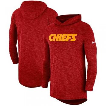 Men's Kansas City Chiefs Nike Red Sideline Slub Performance Hooded Long Sleeve T-shirt