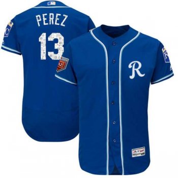 Men's Kansas City Royals #13 Salvador Perez Majestic Royal 2018 Spring Training Flex Base Player Jersey