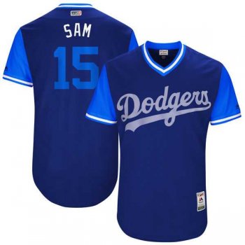 Men's Los Angeles Dodgers #15 Austin Barnes Sam Majestic Royal 2017 Little League World Series Players Weekend Jersey