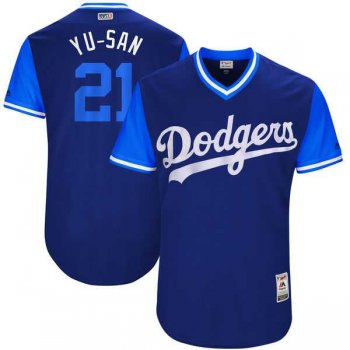 Men's Los Angeles Dodgers #21 Yu Darvish Yu-Saun Majestic Royal 2017 Little League World Series Players Weekend Jersey