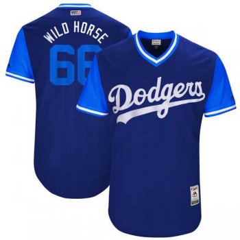 Men's Los Angeles Dodgers #66 Yasiel Puig Wild Horse Majestic Royal 2017 Little League World Series Players Weekend Jersey