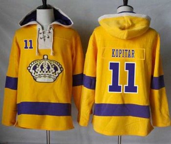 Men's Los Angeles Kings #11 Anze Kopitar Gold Sawyer Hooded Sweatshirt Stitched NHL Jersey