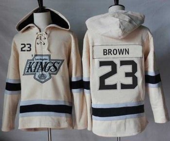 Men's Los Angeles Kings #23 Dustin Brown Cream Sawyer Hooded Sweatshirt Stitched NHL Jersey