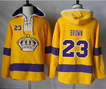 Men's Los Angeles Kings #23 Dustin Brown Gold Sawyer Hooded Sweatshirt Stitched NHL Jersey