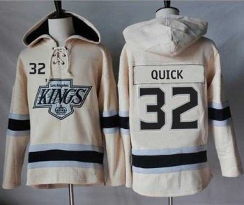 Men's Los Angeles Kings #32 Jonathan Quick Cream Sawyer Hooded Sweatshirt Stitched NHL Jersey