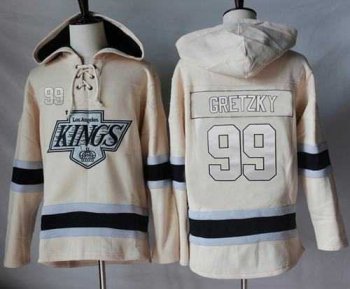 Men's Los Angeles Kings #99 Wayne Gretzky Cream Sawyer Hooded Sweatshirt Stitched NHL Jersey