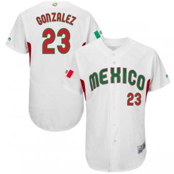 Men's Mexico Baseball #23 Adrian Gonzalez Majestic White 2017 World Baseball Classic Authentic Jersey