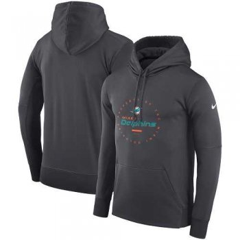 Men's Miami Dolphins Nike Charcoal Sideline Property Of Wordmark Logo Performance Pullover Hoodie