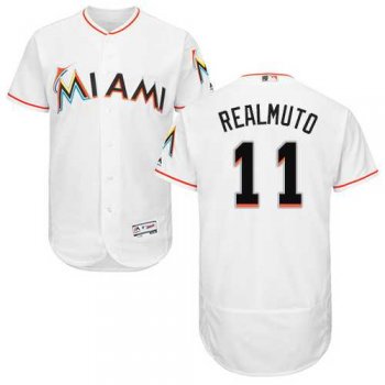 Men's Miami Marlins #11 JT Realmuto White Flexbase Authentic Collection Stitched MLB Jersey