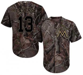 Men's Miami Marlins #13 Starlin Castro Camo Realtree Collection Cool Base Stitched MLB