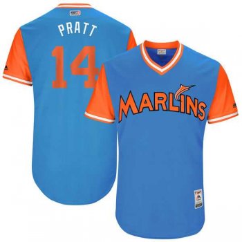 Men's Miami Marlins #14 Martin Prado Pratt Majestic Blue 2017 Little League World Series Players Weekend Jersey