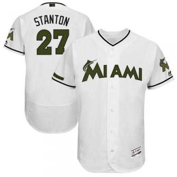 Men's Miami Marlins #27 Giancarlo Stanton White Flexbase Authentic Collection Memorial Day Stitched MLB Jersey