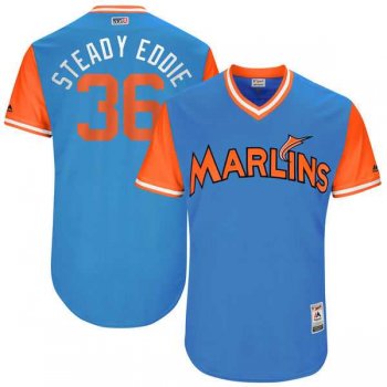 Men's Miami Marlins #36 Edinson Volquez Steady Eddie Majestic Blue 2017 Little League World Series Players Weekend Jersey