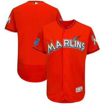 Men's Miami Marlins Customized Majestic Orange 2018 Spring Training Flex Base Team Jersey