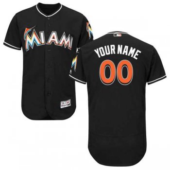 Men's Miami Marlins Majestic Alternate Black Flex Base Authentic Collection Custom Jersey