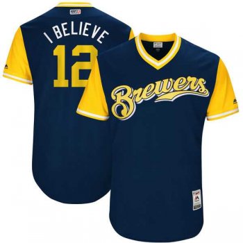 Men's Milwaukee Brewers #12 Stephen Vogt I Believe Majestic Navy 2017 Little League World Series Players Weekend Jersey