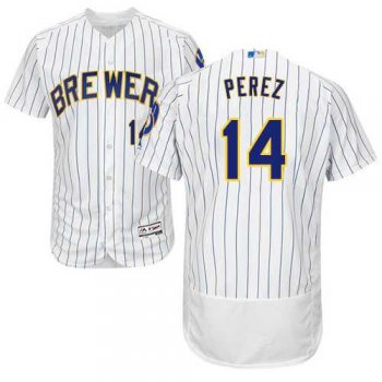 Men's Milwaukee Brewers #14 Hernan Perez White Strip Flexbase Authentic Collection Stitched MLB Jersey