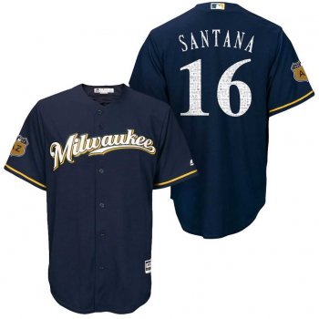 Men's Milwaukee Brewers #16 Domingo Santana 2017 Spring Training Cool Base Stitched MLB Jersey