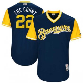 Men's Milwaukee Brewers #22 Matt Garza The Count Majestic Navy 2017 Little League World Series Players Weekend Jersey