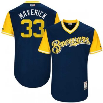 Men's Milwaukee Brewers #33 Brett Phillips Maverick Majestic Navy 2017 Little League World Series Players Weekend Jersey