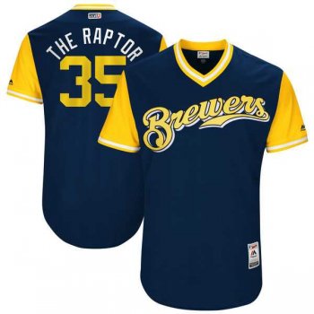 Men's Milwaukee Brewers #35 Brent Suter The Raptor Majestic Navy 2017 Little League World Series Players Weekend Jersey