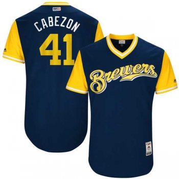 Men's Milwaukee Brewers #41 Junior Guerra Cabezon Majestic Navy 2017 Little League World Series Players Weekend Jersey