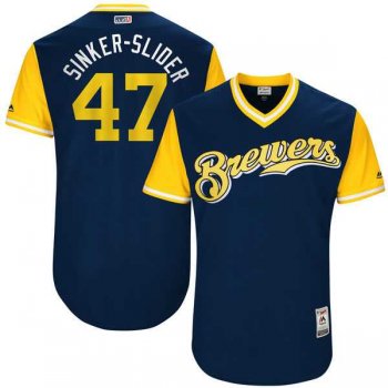 Men's Milwaukee Brewers #47 Jett Bandy Sinker-Slider Majestic Navy 2017 Little League World Series Players Weekend Jersey