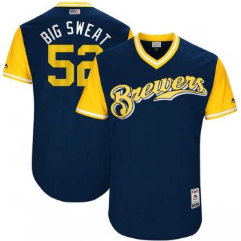 Men's Milwaukee Brewers #52 Jimmy Nelson Big Sweat Majestic Navy 2017 Little League World Series Players Weekend Jersey