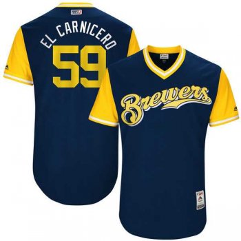 Men's Milwaukee Brewers #59 Carlos Torres El Carnicero Majestic Navy 2017 Little League World Series Players Weekend Jersey