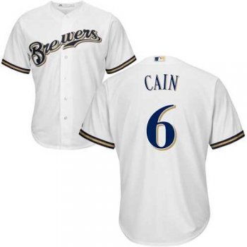 Men's Milwaukee Brewers #6 Lorenzo Cain White New Cool Base Stitched MLB