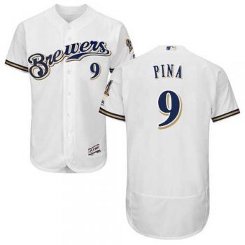 Men's Milwaukee Brewers #9 Manny Pina White Flexbase Authentic Collection Stitched MLB Jersey